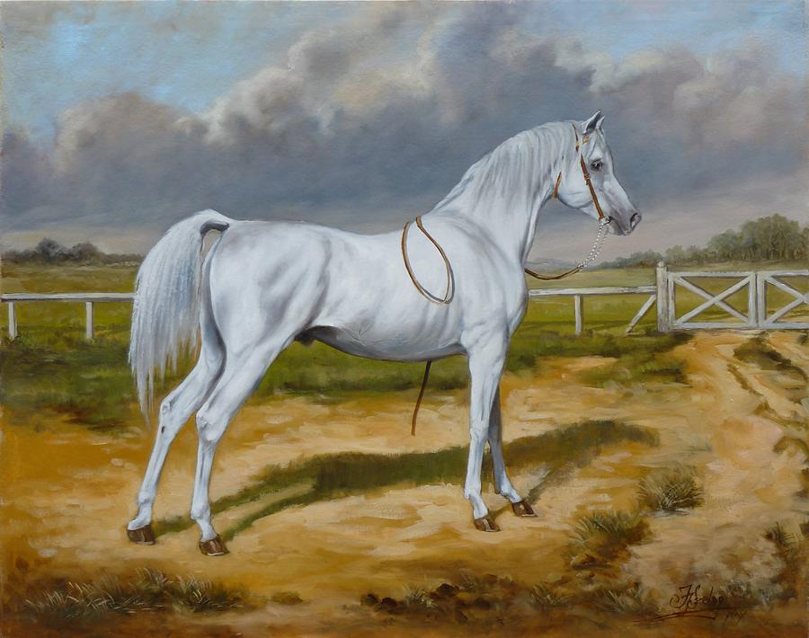 White arabian stallion Painting by Irek Szelag