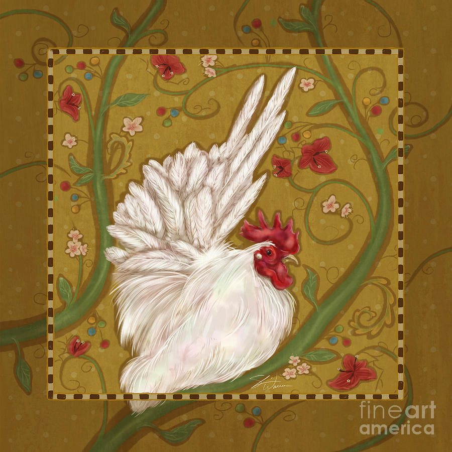 Rooster Mixed Media - White Bantam Rooster by Shari Warren