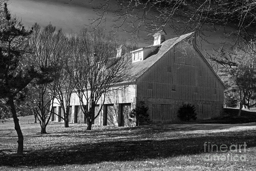 White barn near Wilde Lake BW Photograph by Andy Lawless