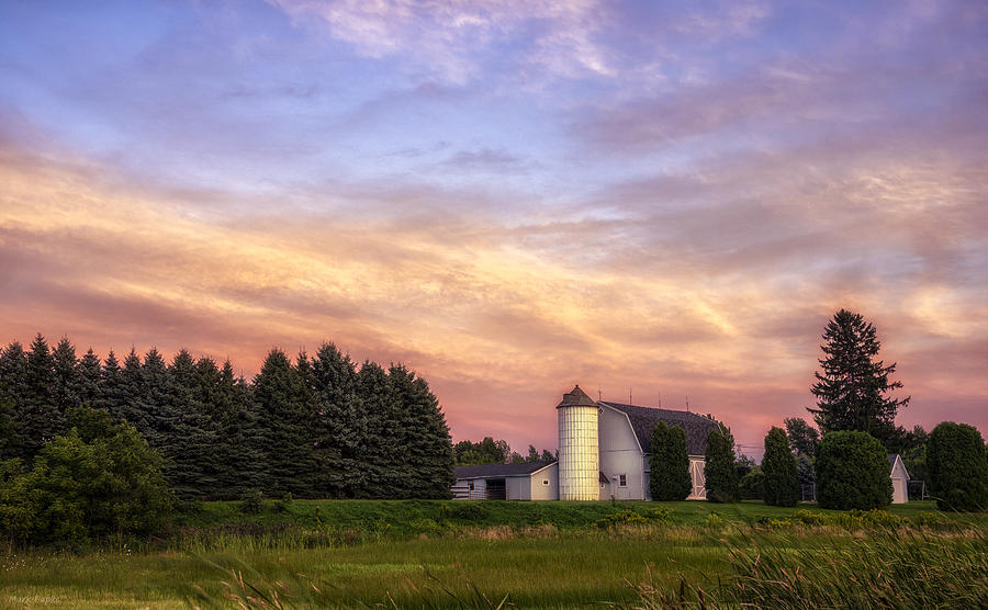 White Barn Sunset Photograph by Mark Papke