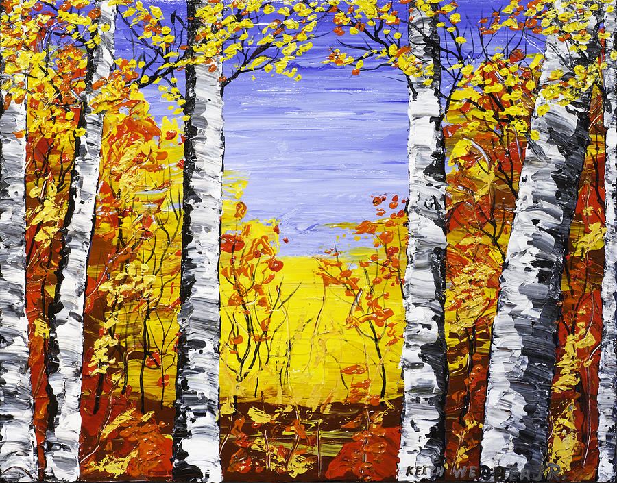 White Birch Tree Abstract Painting In Fall Painting by Keith Webber Jr