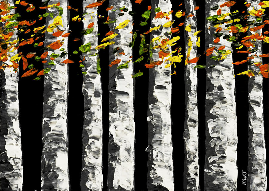 White Birch Trees In Fall on Black Background Painting Painting by Keith Webber Jr