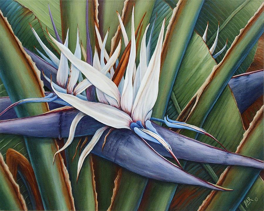 Flowers Still Life Painting - White Birds of Paradise by Barbara Robertson