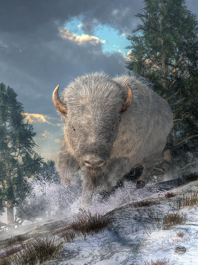 White Bison Digital Art by Daniel Eskridge