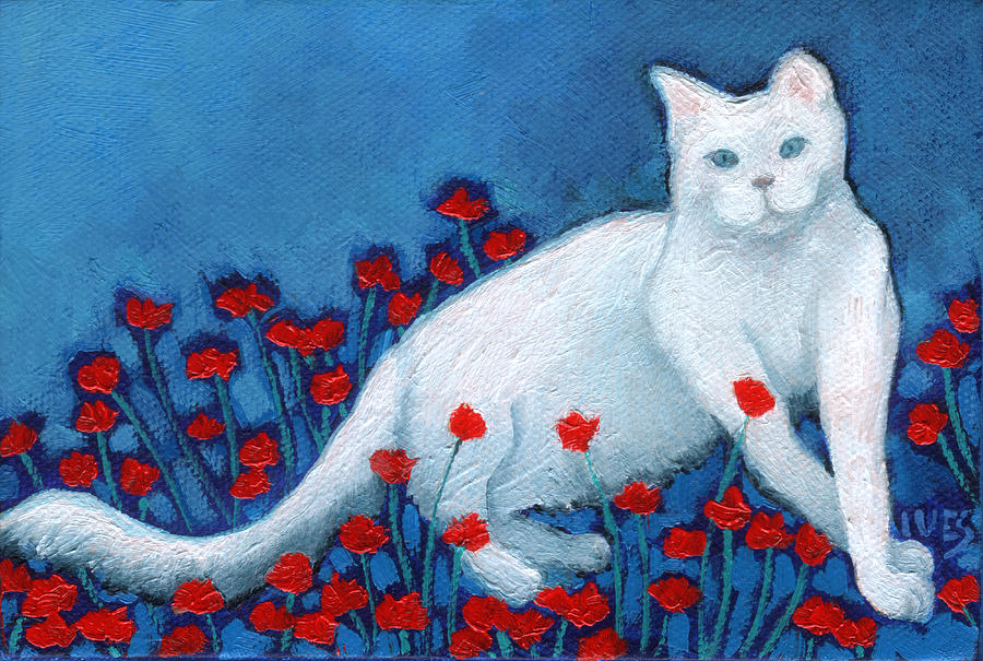 Cat Painting - White Blue Eyed Kitty by Rebecca Ives