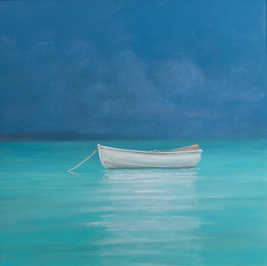 White boat Kilifi  Painting by Lincoln Seligman