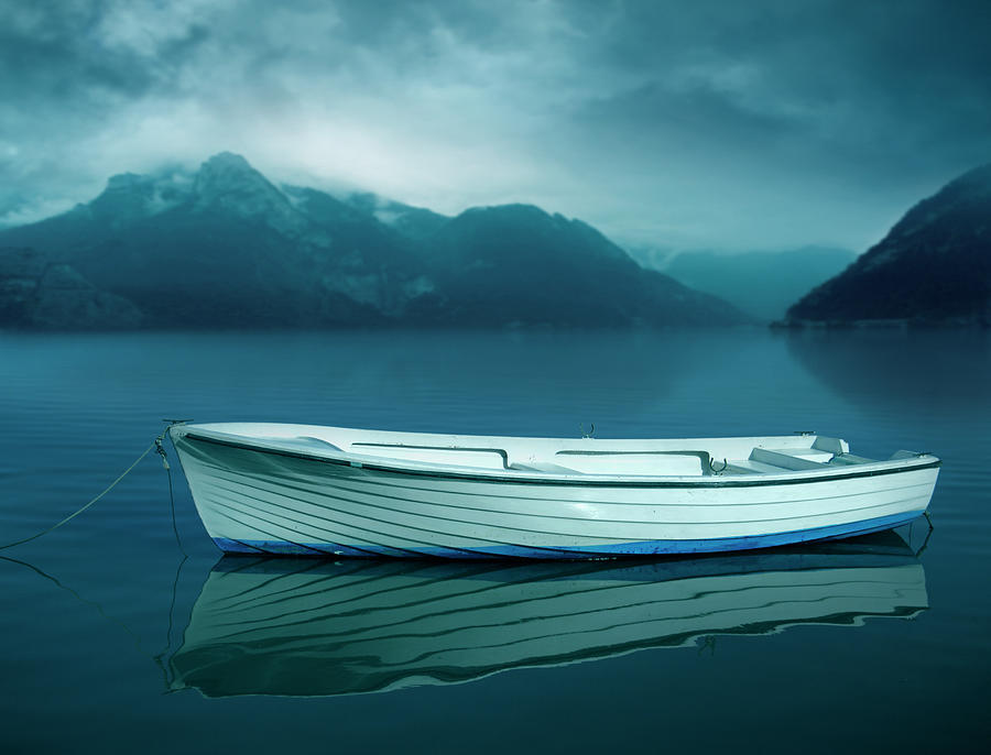 White Boat On The Dark Lake Photograph by Narvikk