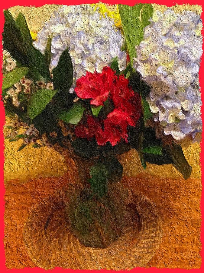 White Bouquet With A Touch Of Red Digital Art