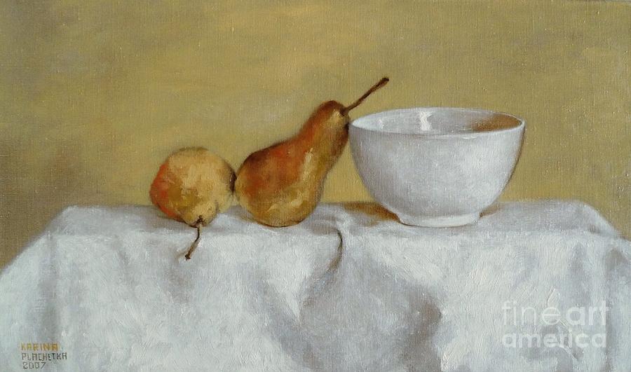 White bowl Painting by Karina Plachetka