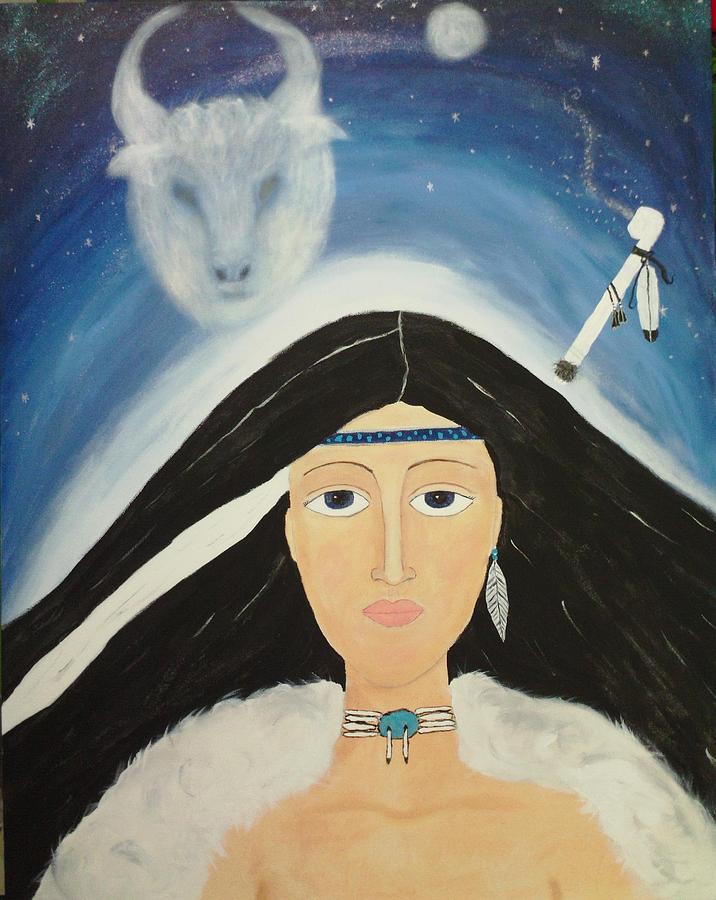 White Buffalo Calf Woman Painting - White Buffalo Calf Woman by Marie Deforge