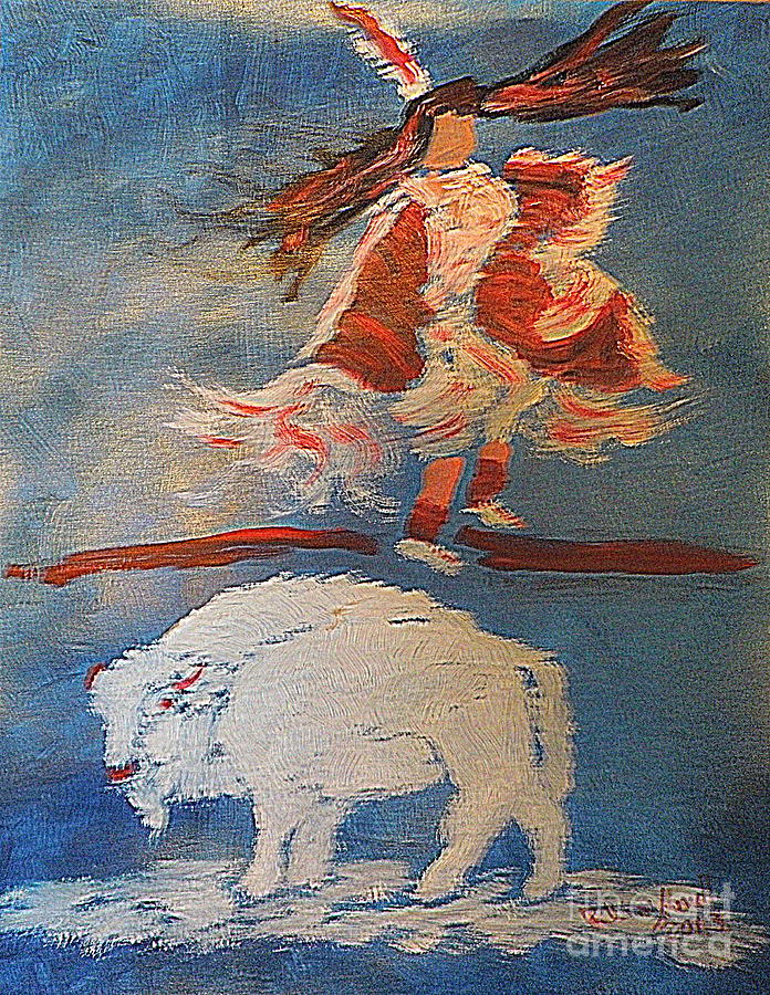 White Buffalo Dance 1 Painting by Richard W Linford