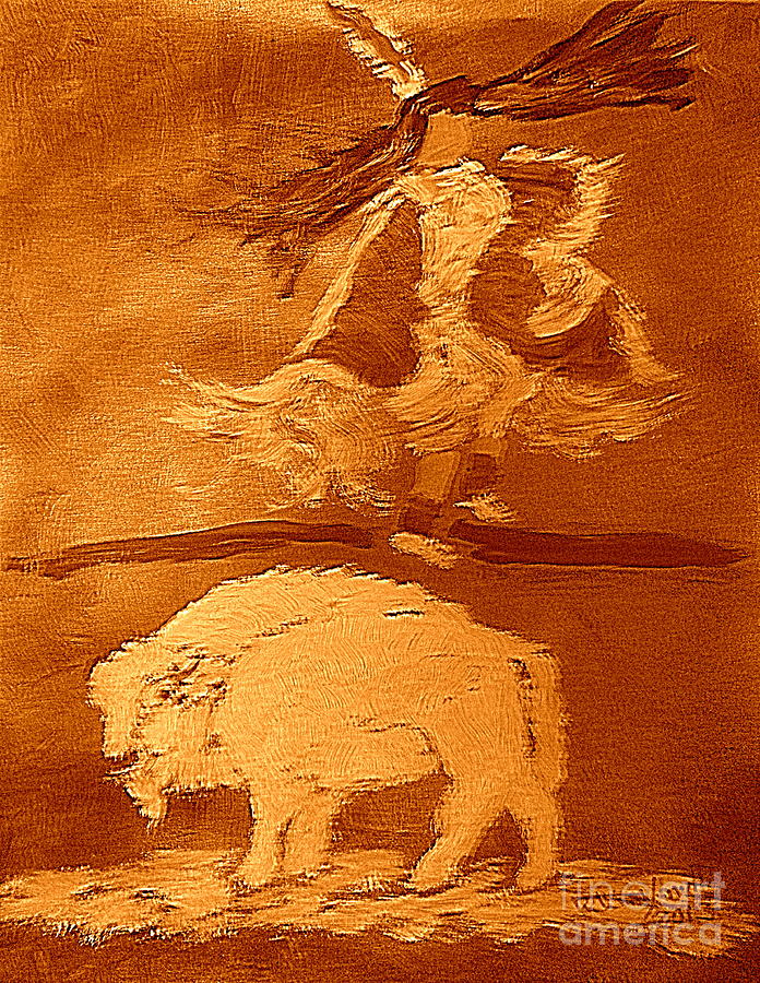 White Buffalo Dance 2 Painting by Richard W Linford