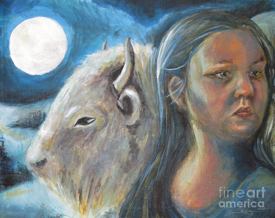 White Buffalo Portrait Painting by Samantha Geernaert
