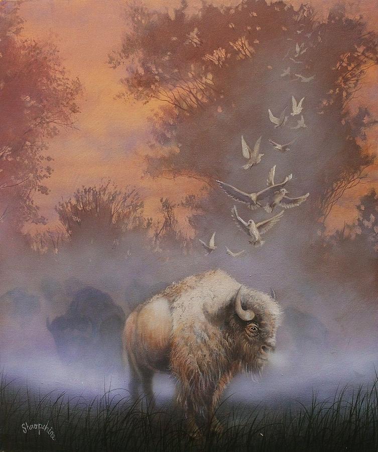 White Buffalo Spirit Painting by Tom Shropshire