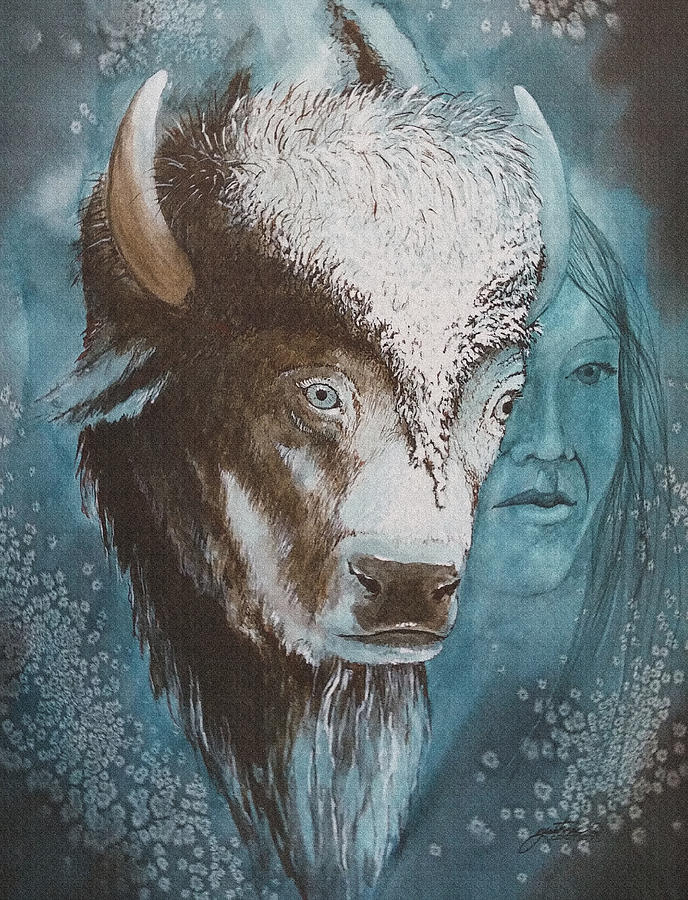 Plaske Håbefuld smuk White Buffalo Woman Painting by John Guthrie