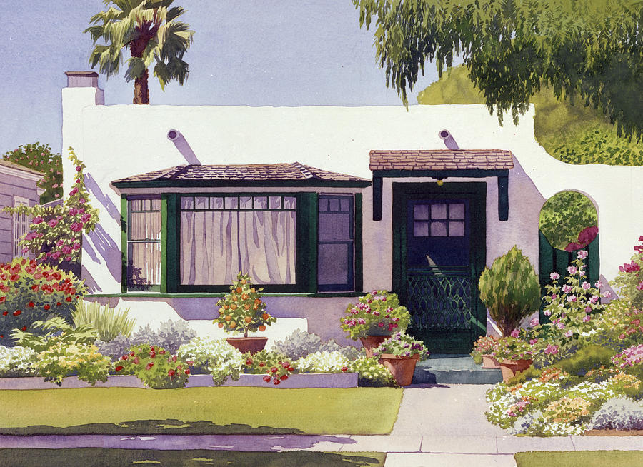White Bungalow in Coronado Painting by Mary Helmreich