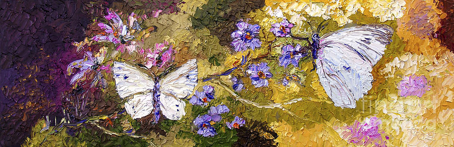 White Butterflies Impressionist Oil Painting Painting by Ginette Callaway