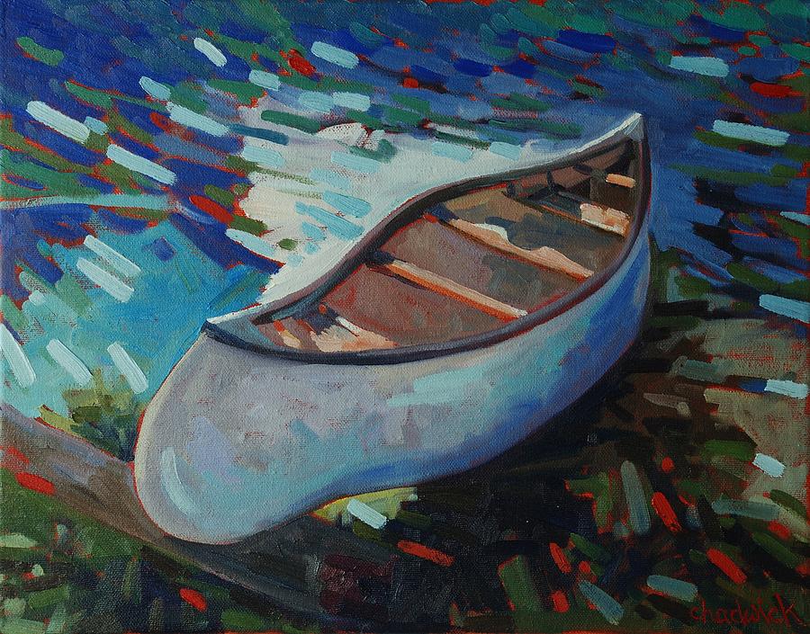 White Canoe Painting by Phil Chadwick