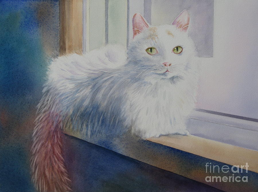 White Cat Painting by Deborah Ronglien