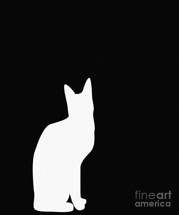 White Cat Silhouette on a Black Background Digital Art by ...