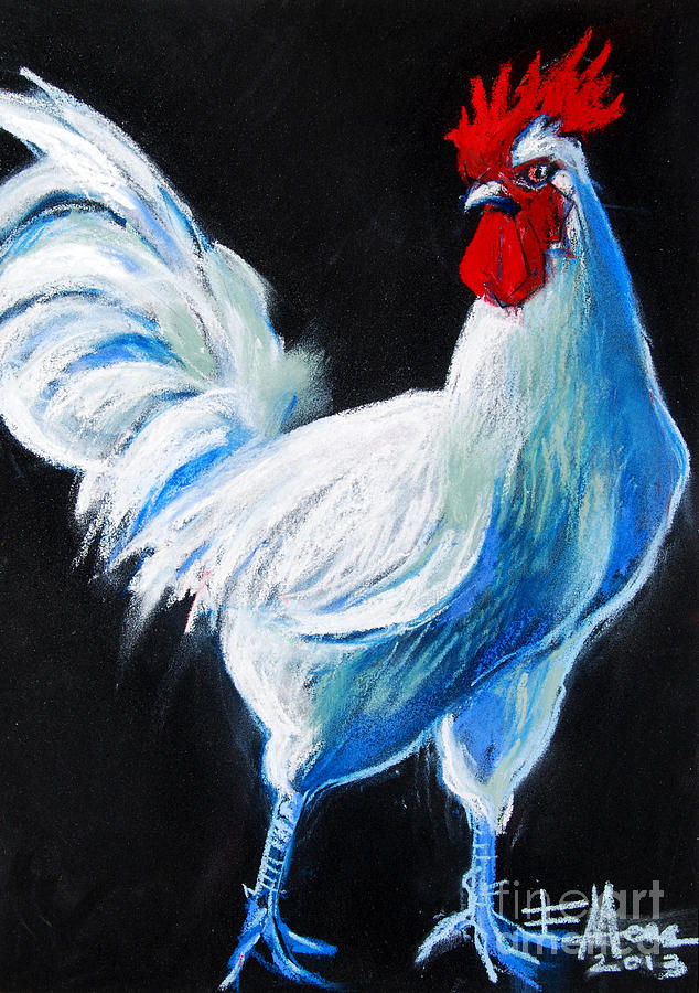 Rooster Painting - White Chicken by Mona Edulesco