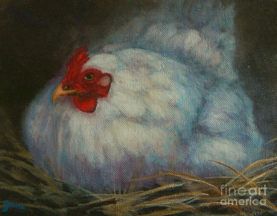 White Chicken Painting by Jana Baker