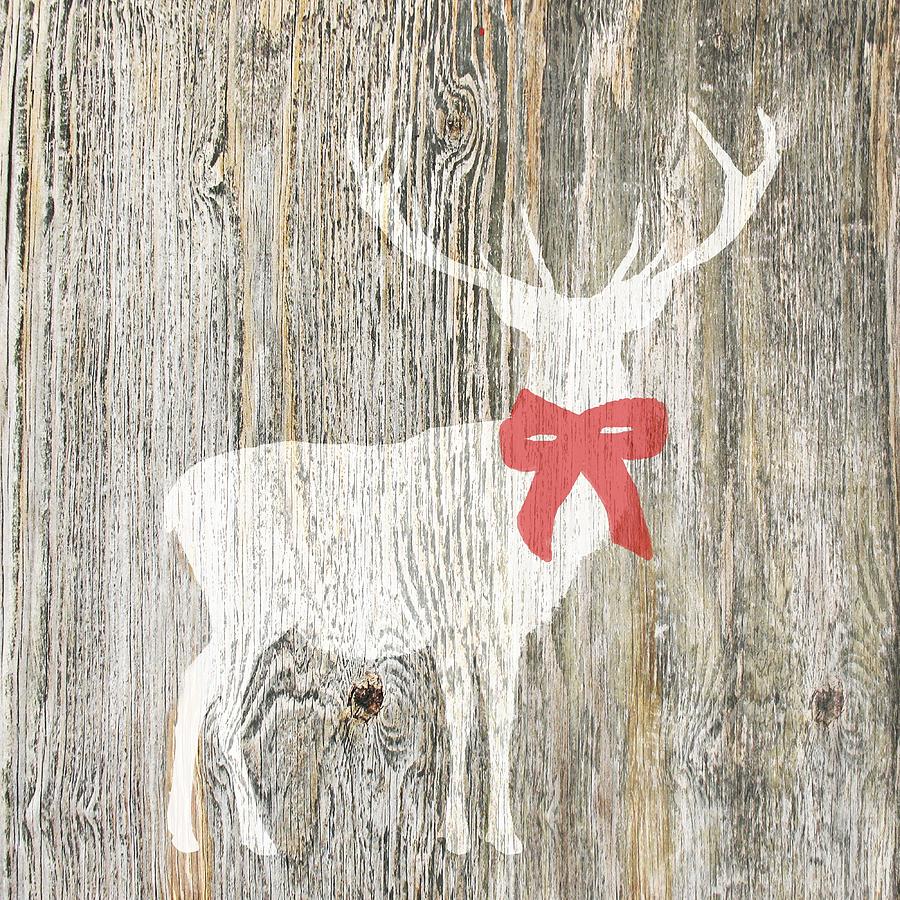 White Christmas Stag Deer With A Red Ribbon Photograph by Suzanne Powers