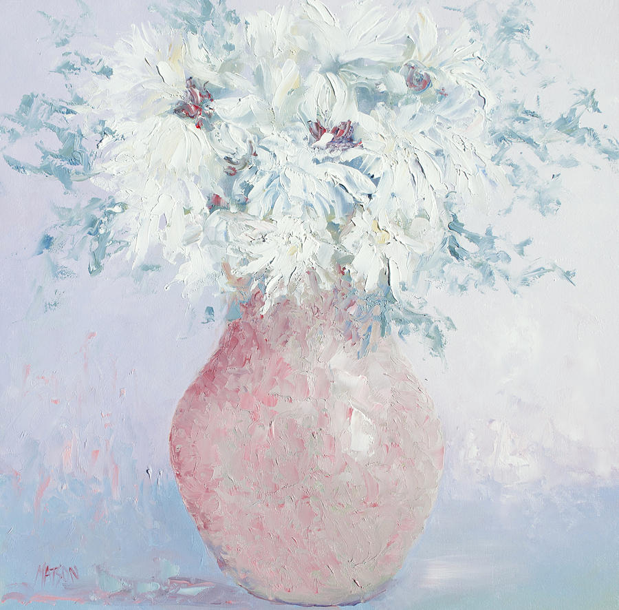 White Chrysanthemums Painting by Jan Matson