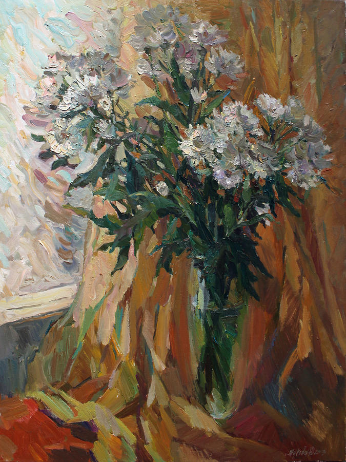Flower Painting - White chrysanthemums by Juliya Zhukova