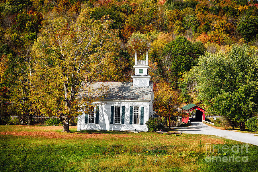 White Church and Red Covered Bridge Photograph by George Oze - Fine Art ...