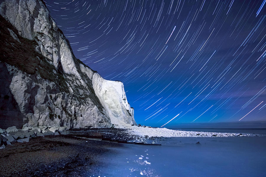 Landscape Photograph - White Cliffs of Dover on a Starry Night by Ian Hufton