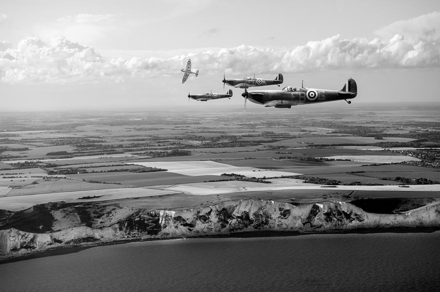 White Cliffs Spitfires black and white version Photograph by Gary Eason