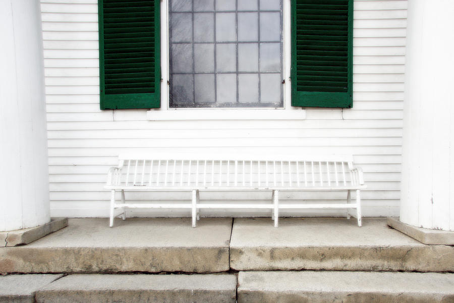 White Colonial Bench and Green Shutters Photograph by Brooke T Ryan