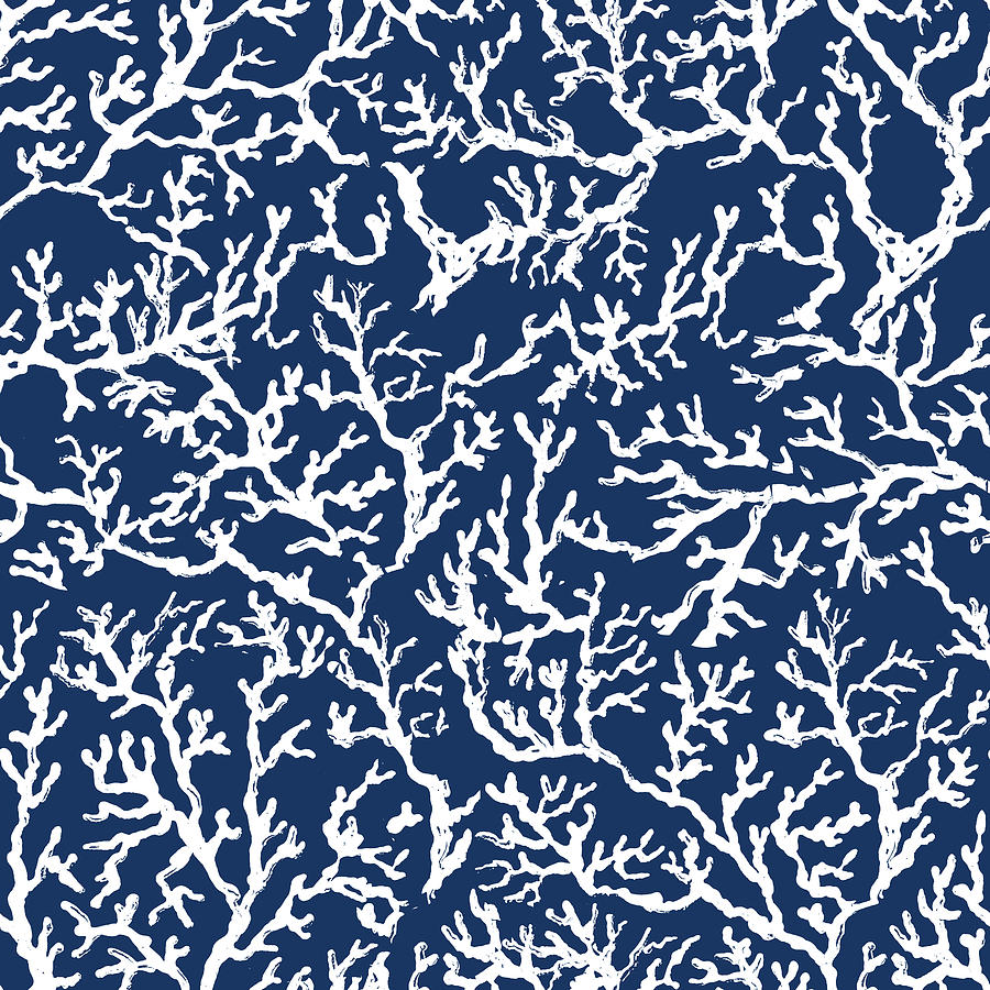 Pattern Mixed Media - White Coral On Blue Pattern by South Social D