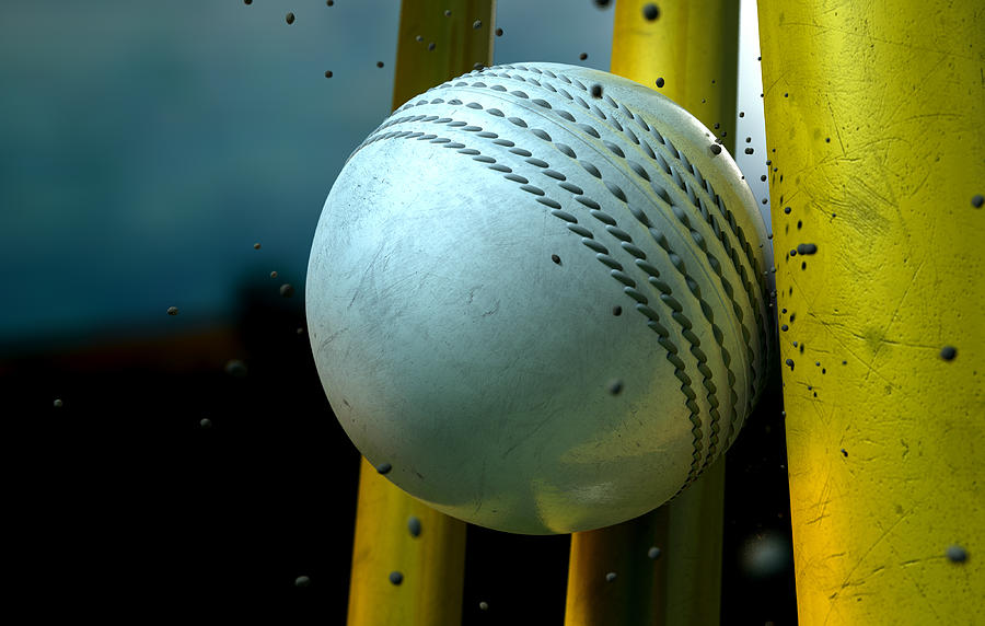 Cricket Digital Art - White Cricket Ball And Wickets by Allan Swart