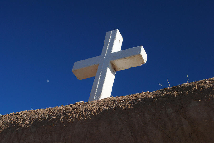 White Cross of Mission w Moon Photograph by Glory Ann Penington