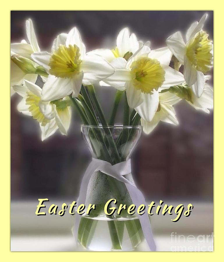 White Daffodils Easter Greetings Photograph by Joan-Violet Stretch