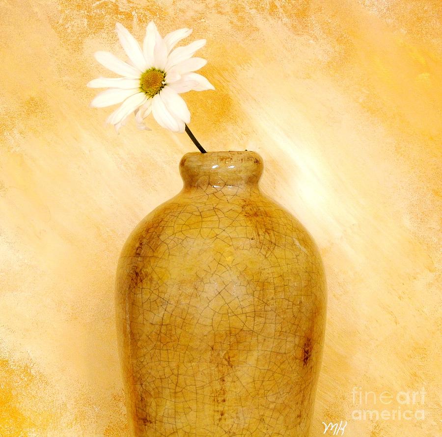 White Daisy in Gold Pottery Photograph by Marsha Heiken
