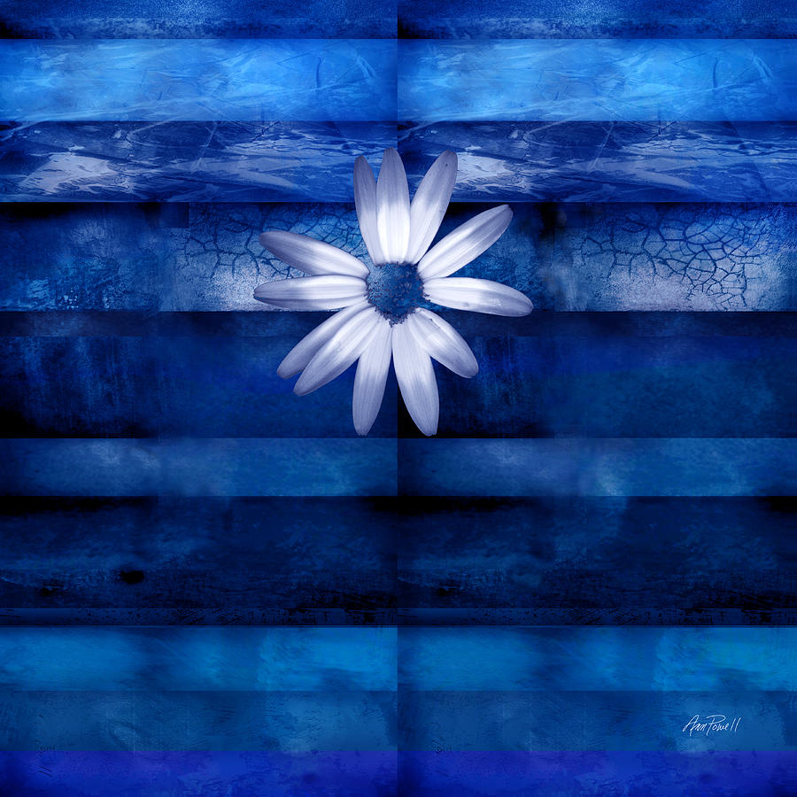 White Daisy on Blue abstract art Mixed Media by Ann Powell