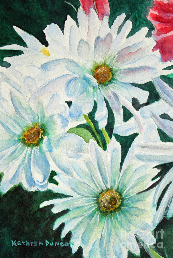 White Daisy Trio II Painting by Kathryn Duncan