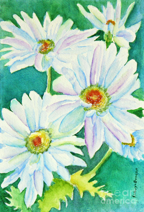 White Daisy Trio Painting by Kathryn Duncan