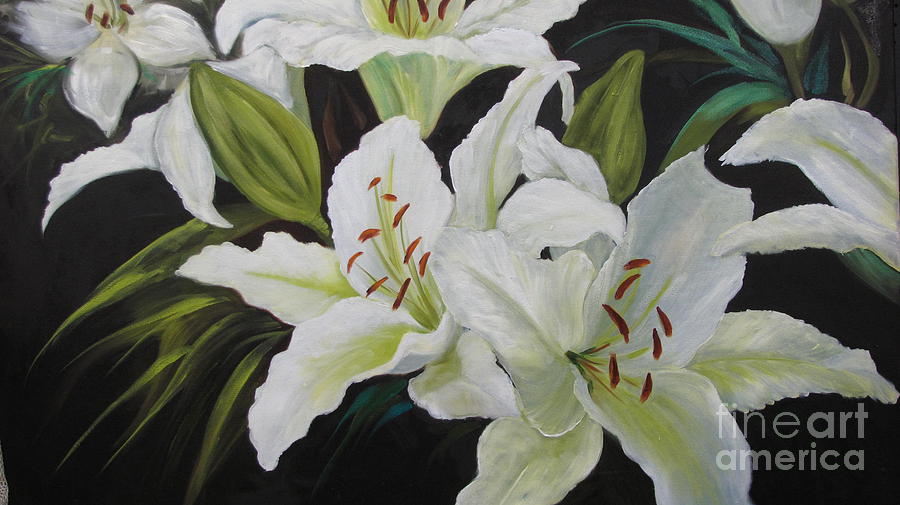 White DayLilies Painting by Barbara Haviland