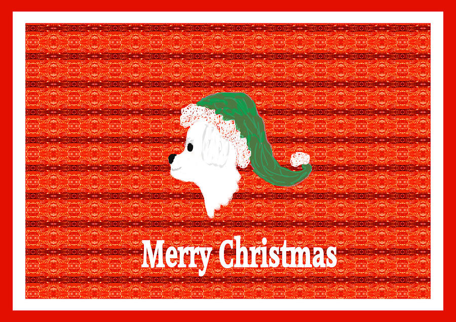 Christmas Drawing - White Dog Christmas Card by Rosalie Scanlon