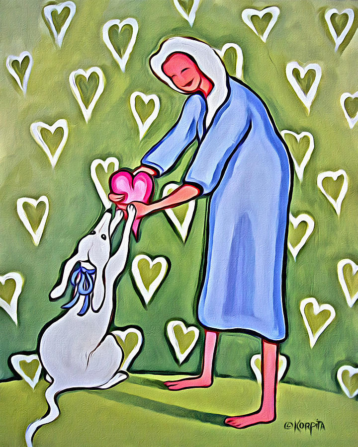 White Dog Valentine - Heart of Mine Painting by Rebecca Korpita