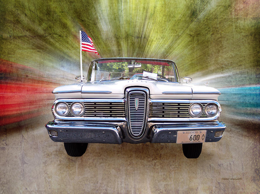 Vintage Photograph - White Edsel At Cruise Night by Thomas Woolworth