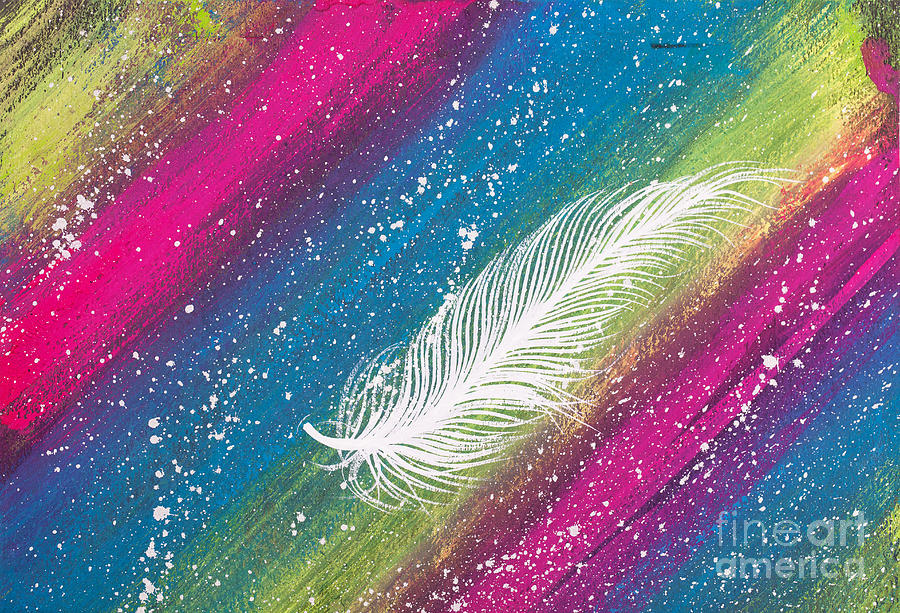 White feather with background stripes Painting by Simon Bratt