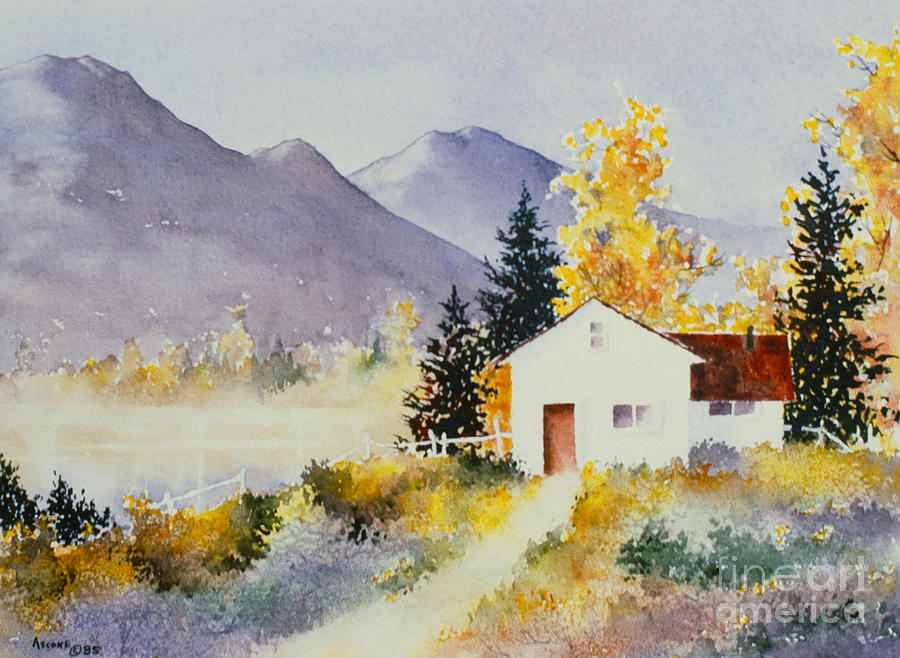 Mountain Painting - White Fence in Autumn by Teresa Ascone