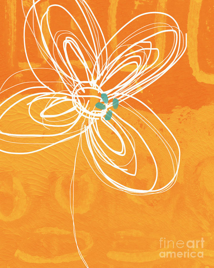 Abstract Painting - White Flower on Orange by Linda Woods