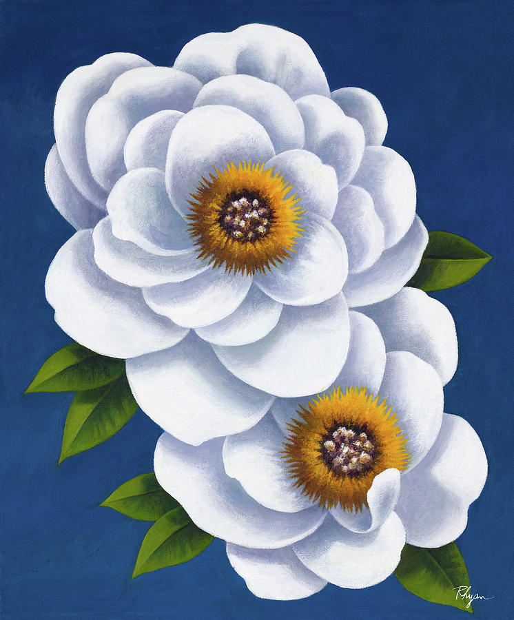 White Flowers On Blue I Painting by Vivien Rhyan | Fine Art America
