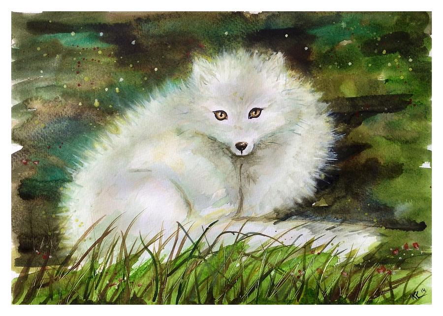 White fox Painting by Katerina Kovatcheva